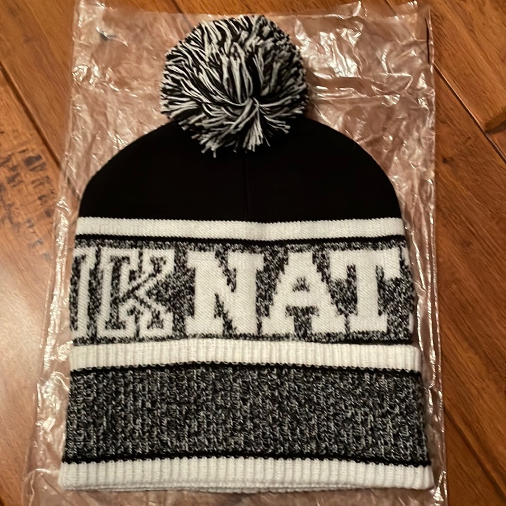 PINK black white Pom Beanie